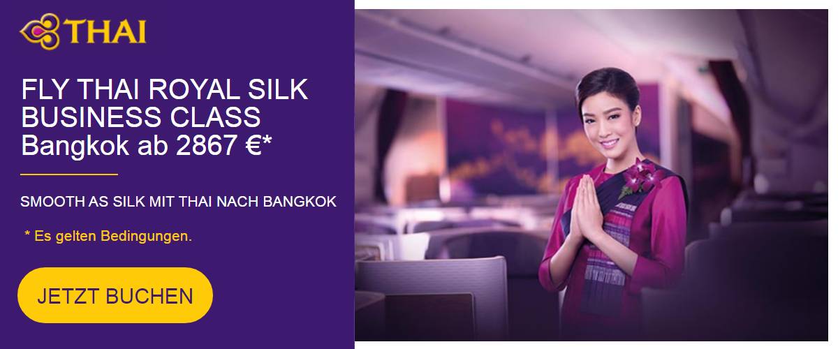 Thai Airways Promotions → Flugangebote Frankfurt-Bangkok / Mnchen-Bangkok Direkt-Flug Business-Class Sonderpreis ab  2867.-.